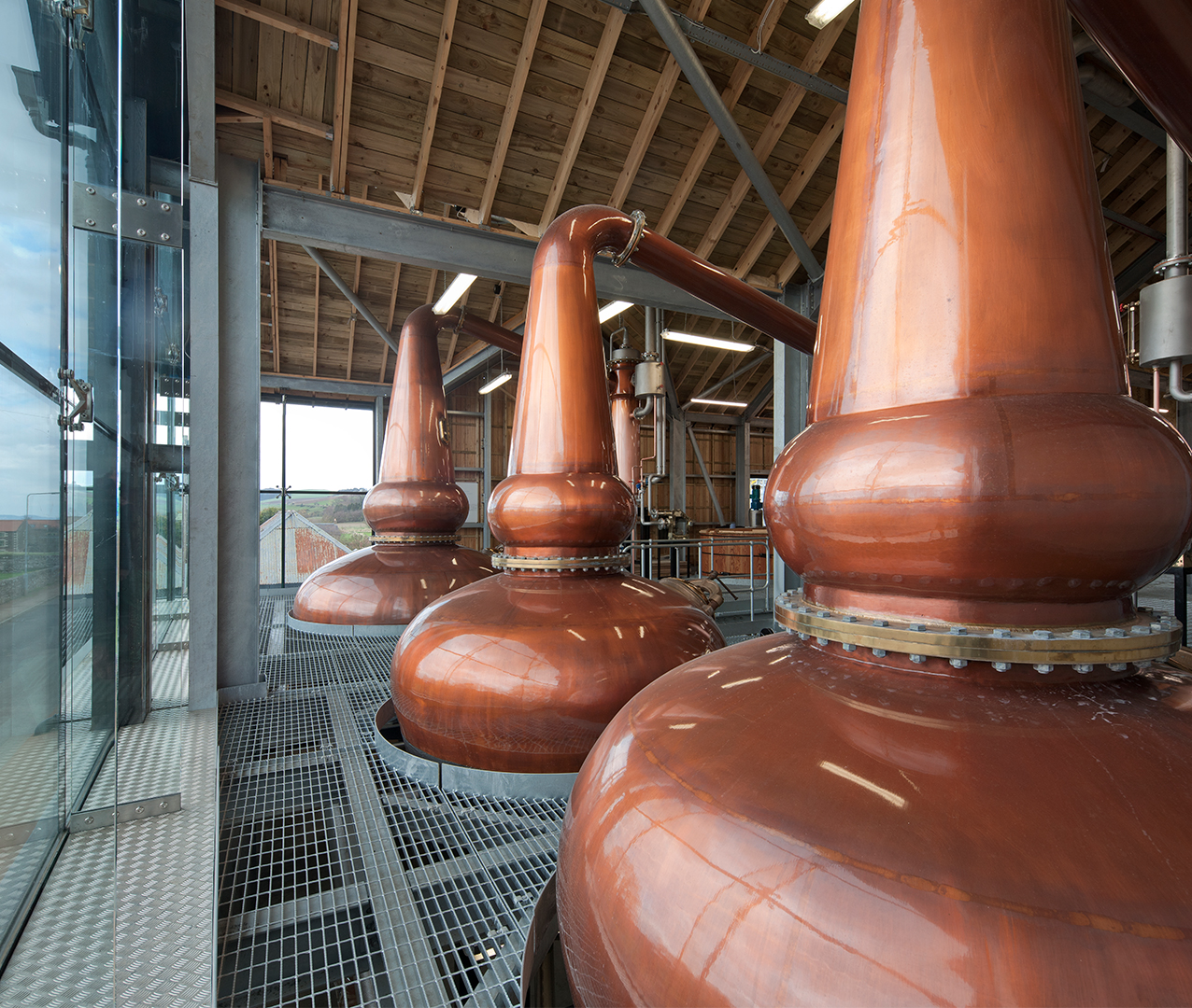 Whisky stills inside distillery