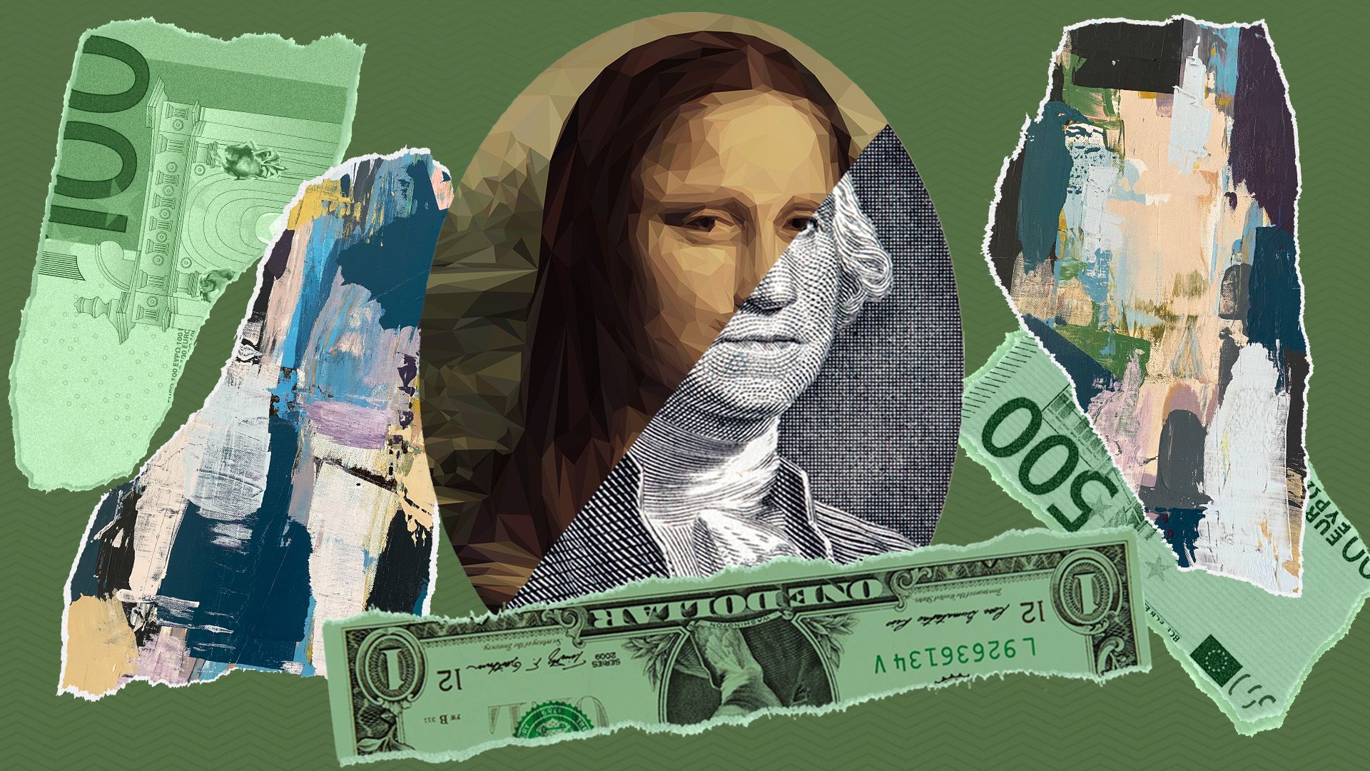 Illustrative collage of art and money