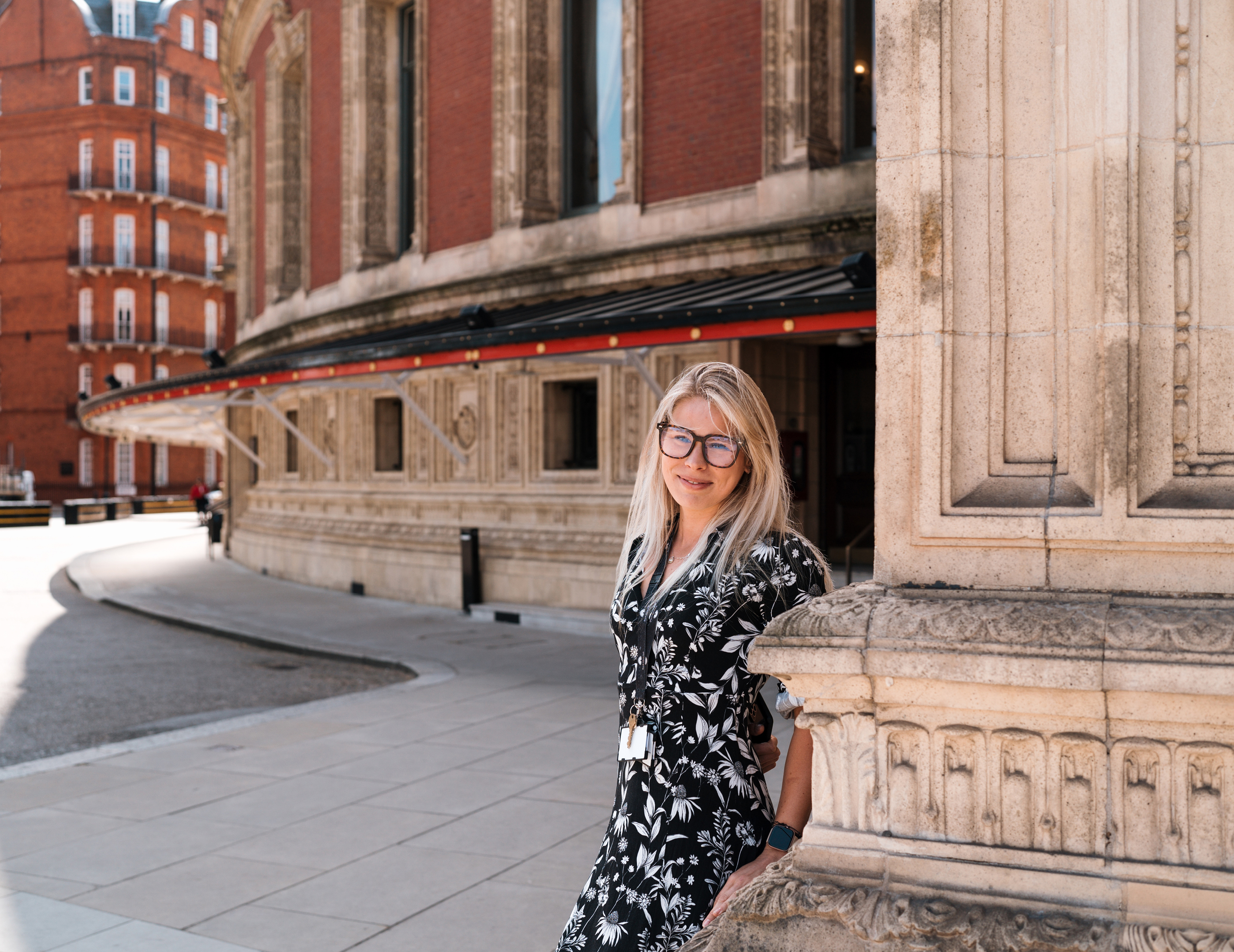 Woman stood outside Royal Albert Hall