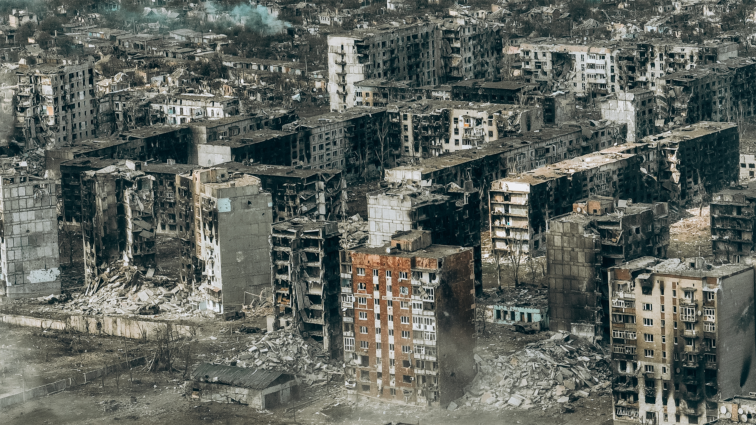City of Bakhmut, Ukraine, buildings devastated in war