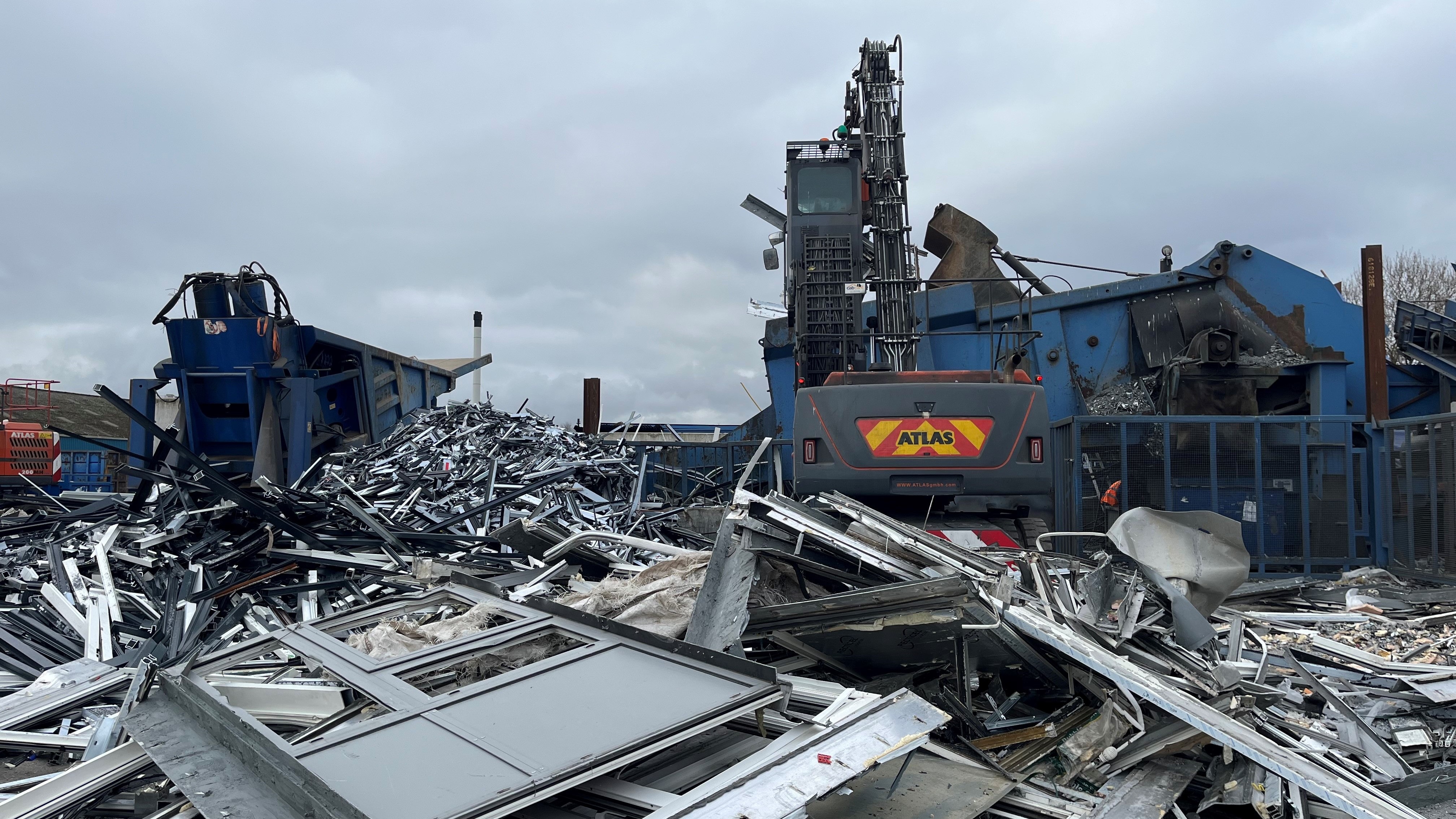 Aluminium window frames separated for recycling 