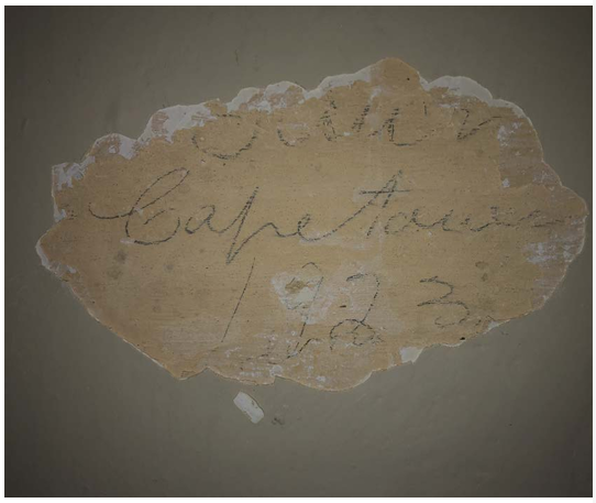Graffiti in Alfriston Clergy House dated 1922 by visitor from Cape Town
