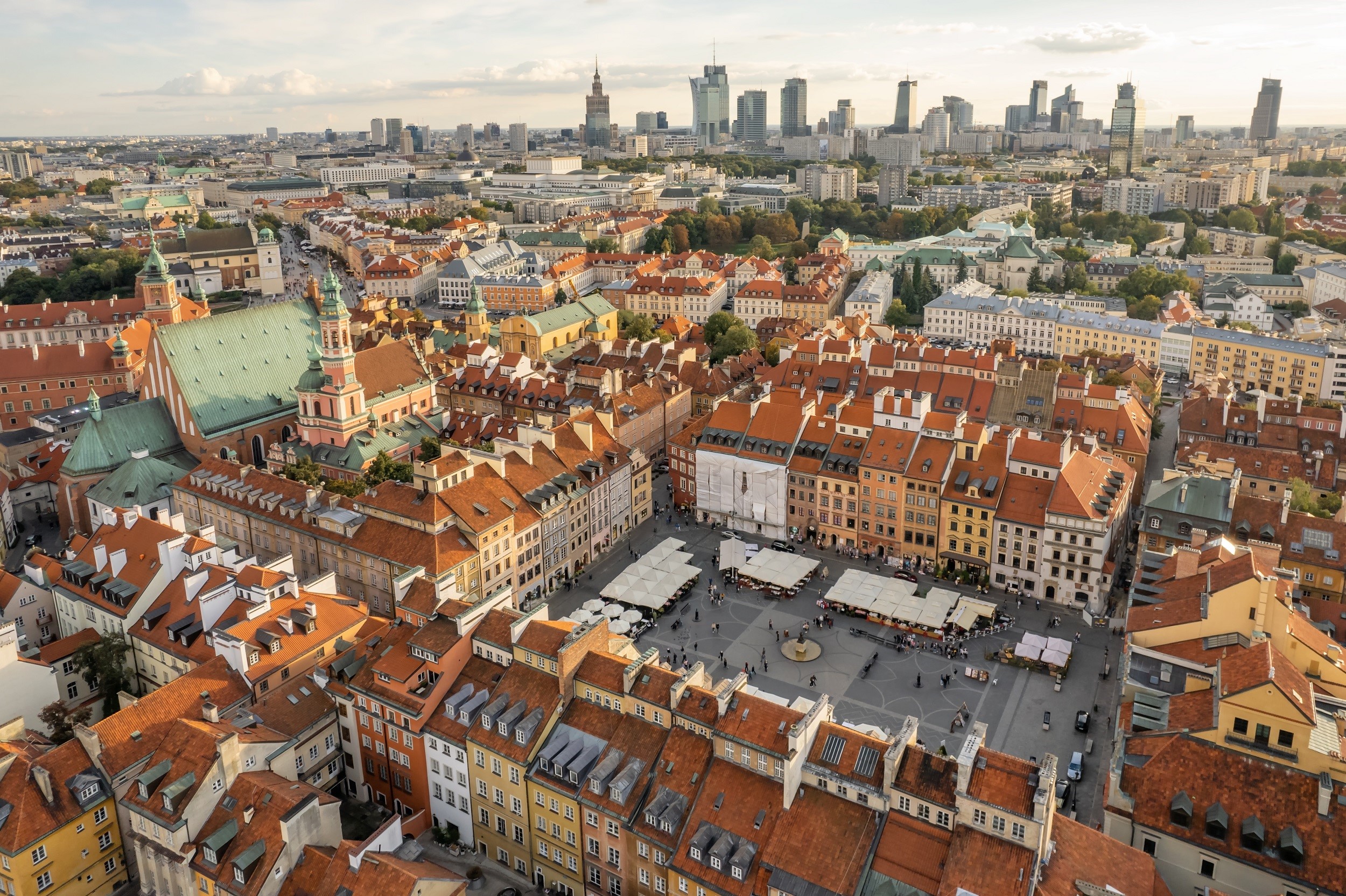 Aerial view of Warsaw's old town