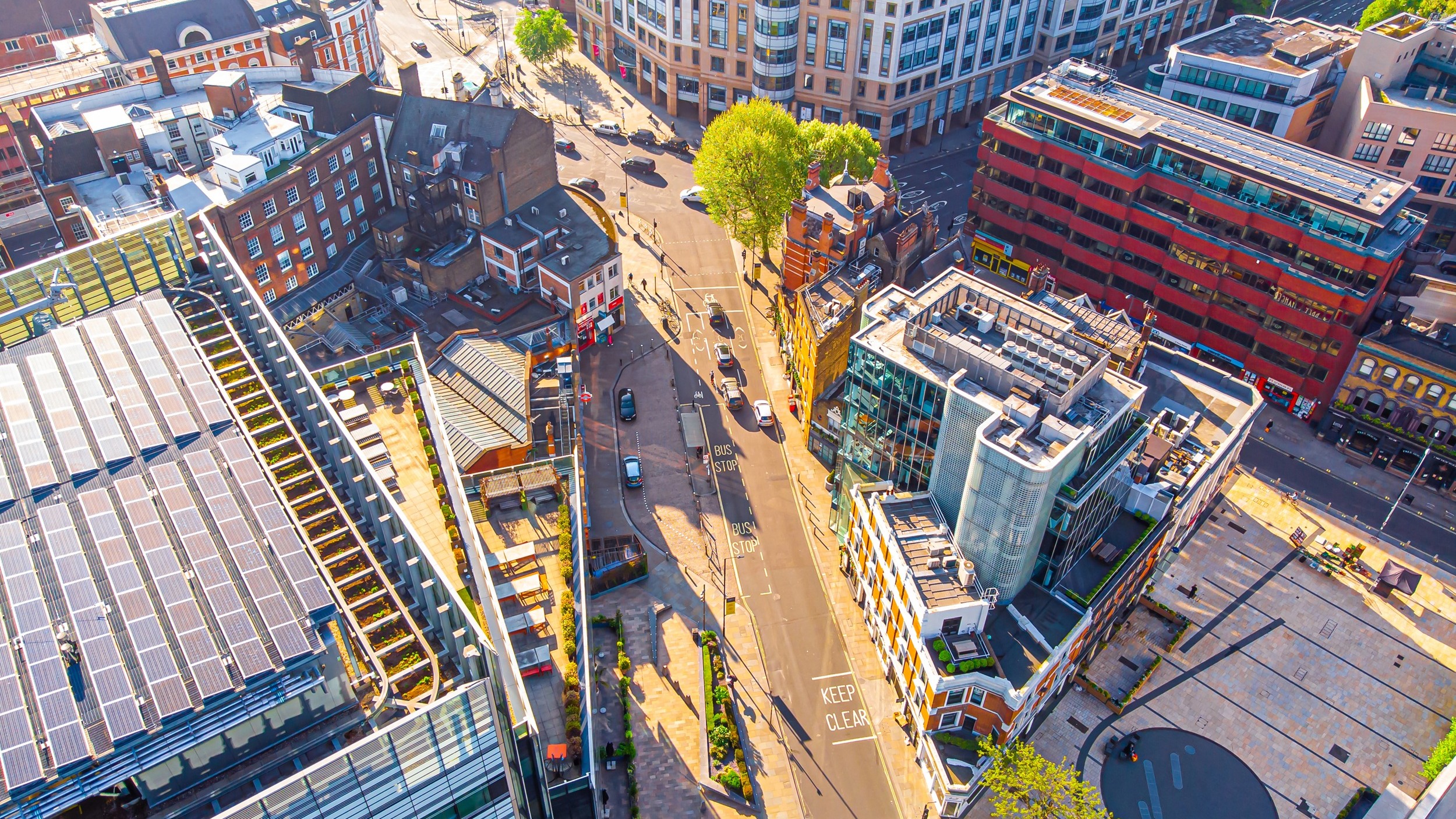 Overview of busy city centre streets