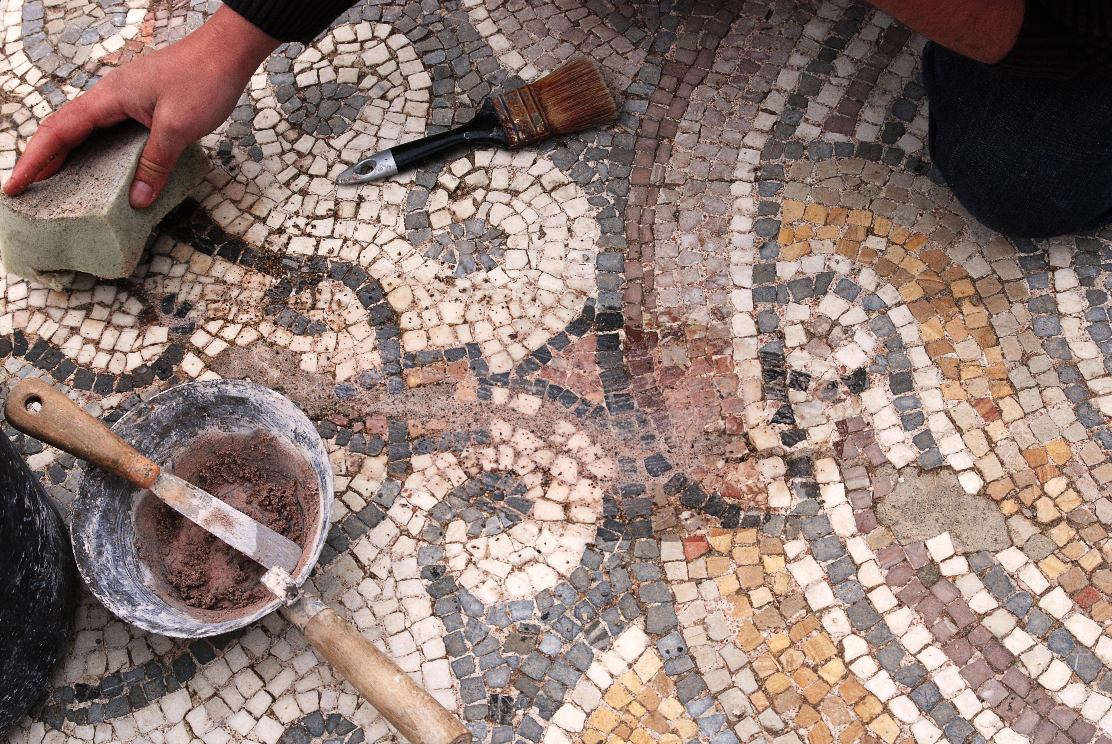 Restoration work being conducted on mosaics