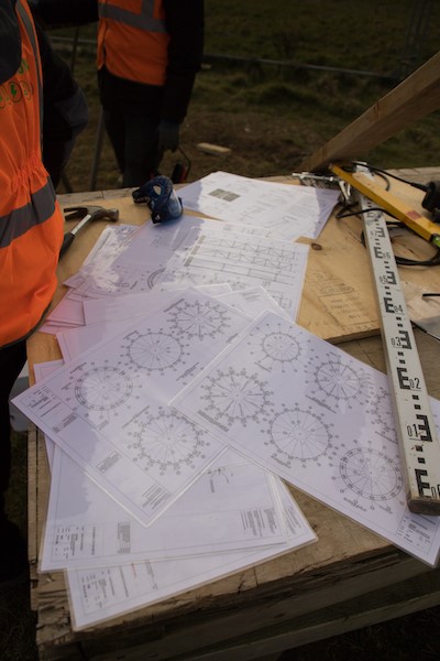 Site drawings on a table at Constructionarium