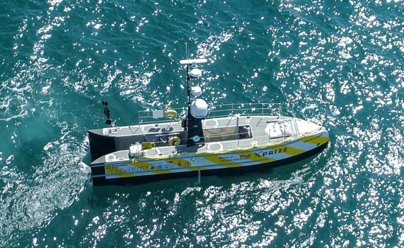 Aerial view of SEA-KIT USV at sea