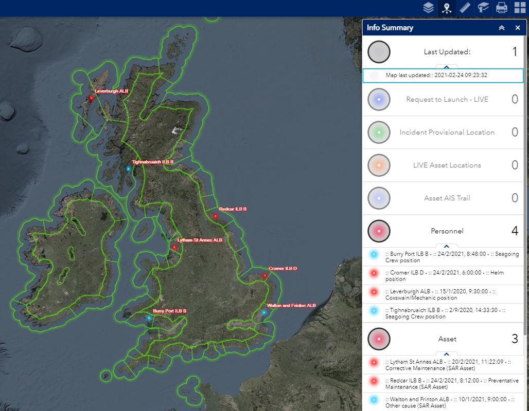 RNLI GIS screenshot shows the track of All-Weather Lifeboat