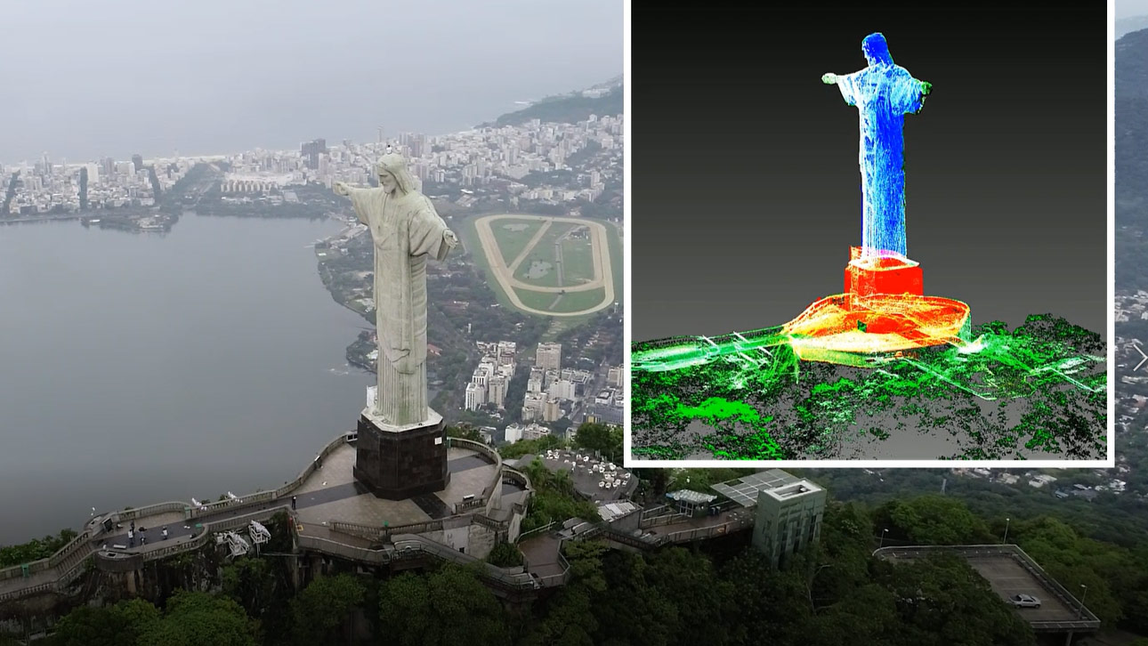 colourised point-cloud data which reveals the components that make up the entire monument, including the landscape