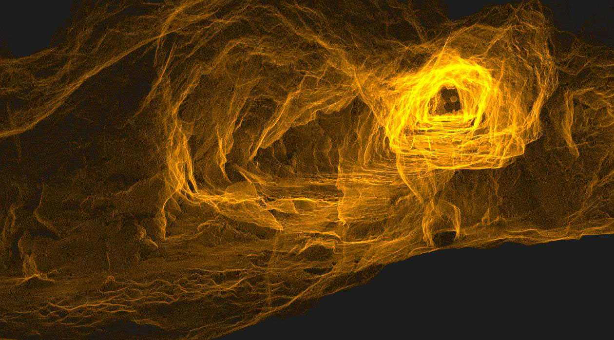 3D image of the dataset looking at the length of the cave from outside