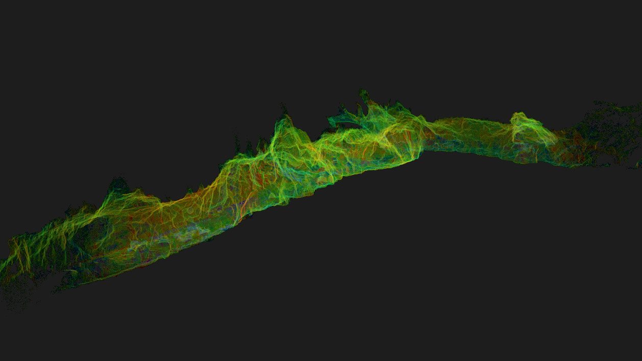 3D image of the dataset showing the full length of the Lombrives cave