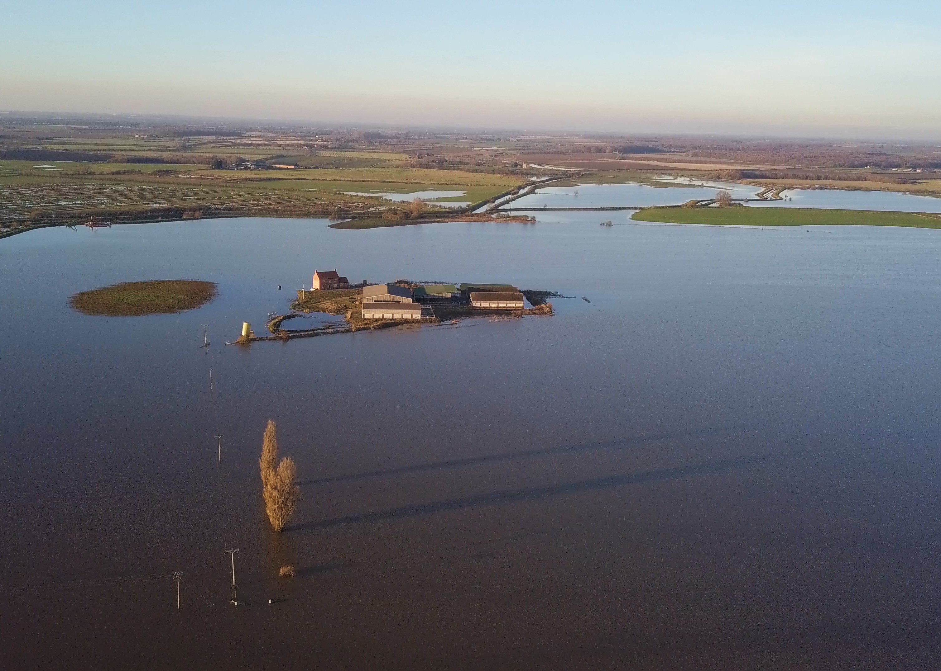 Aerial view of flooding on Henry Ward's farm in Lincolnshire