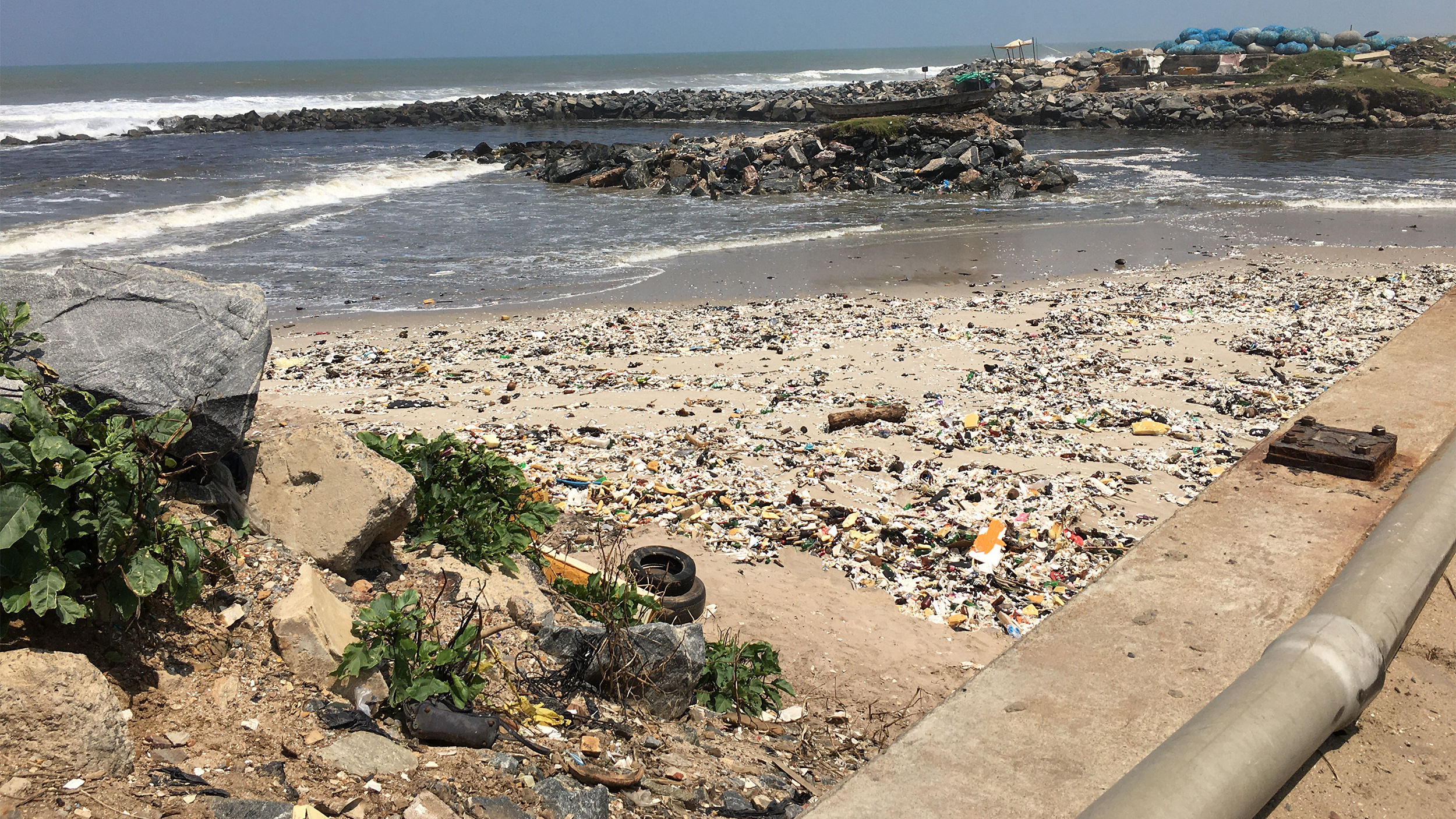 Plastic pollution, Korle lagoon, outlet to ocean
