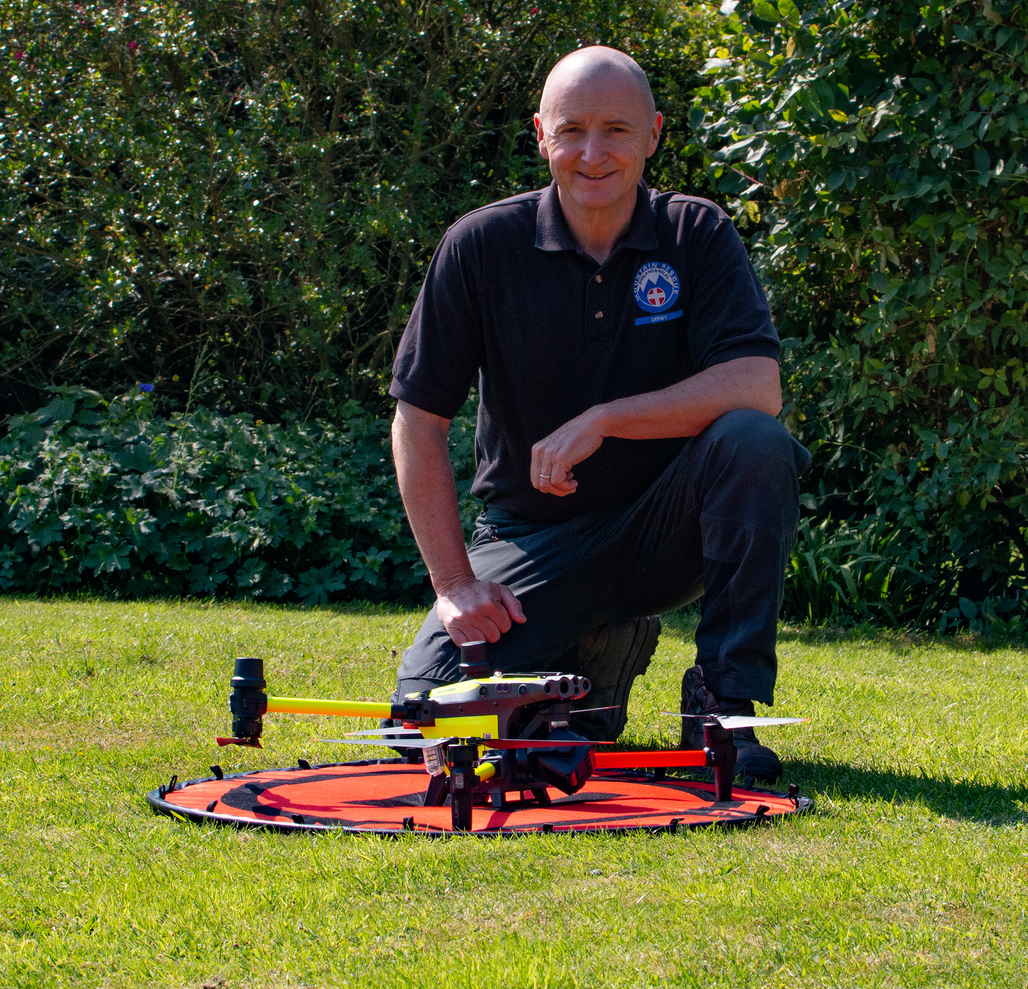 Brendan O'Neill preparing the DJI M30T drone for take off at the training site on the edge of the Peak District