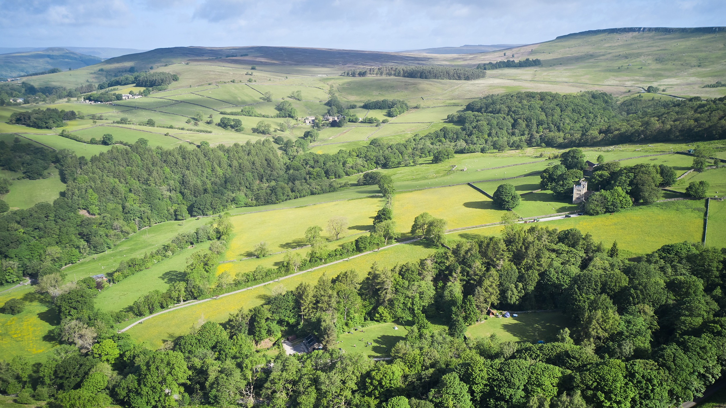 Stanage-North Lees Estate, North Lees Hall in background,near Sheffield.