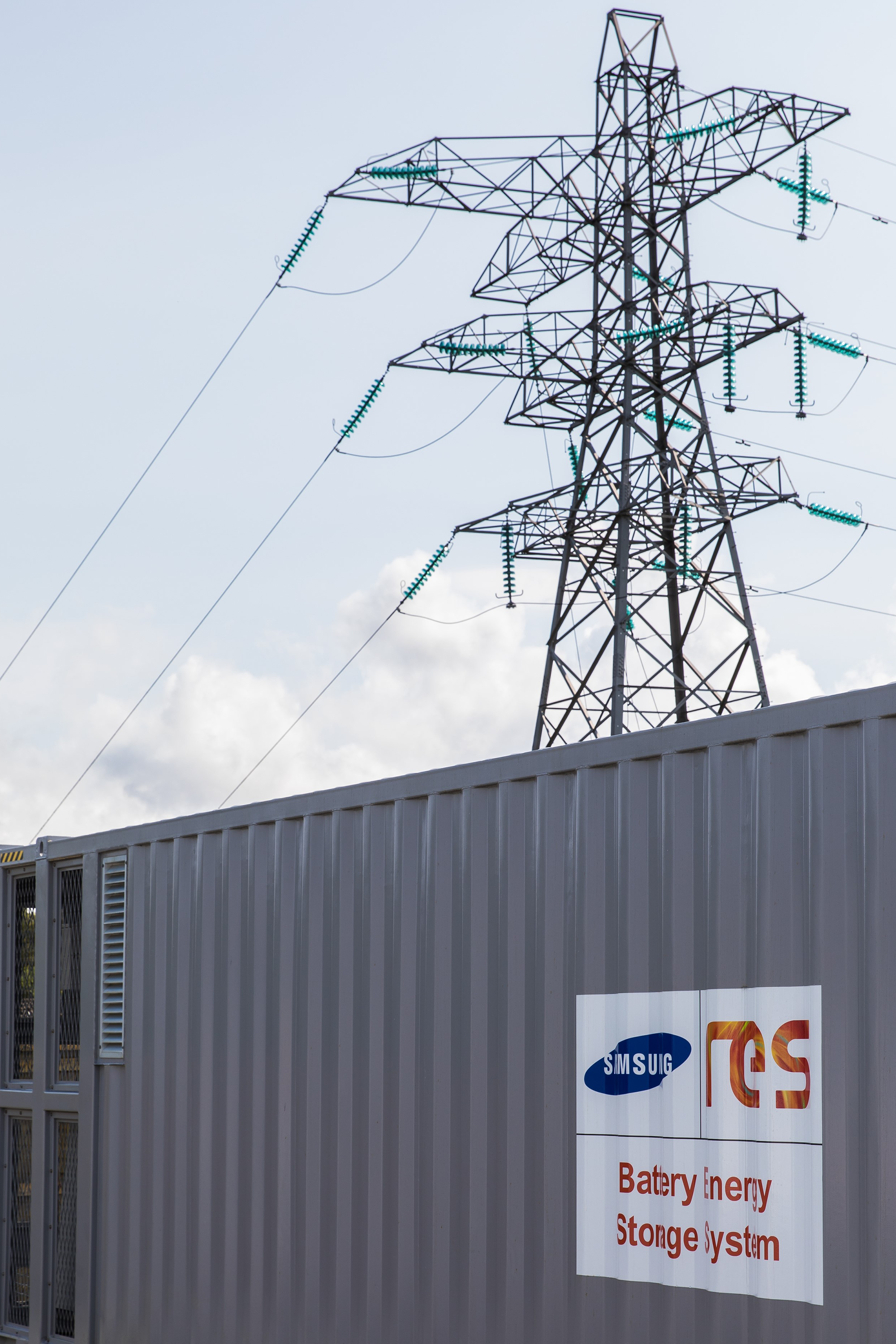 132kV lattice tower, part of the grid connection solution for a commercial scale battery energy storage system in the UK 