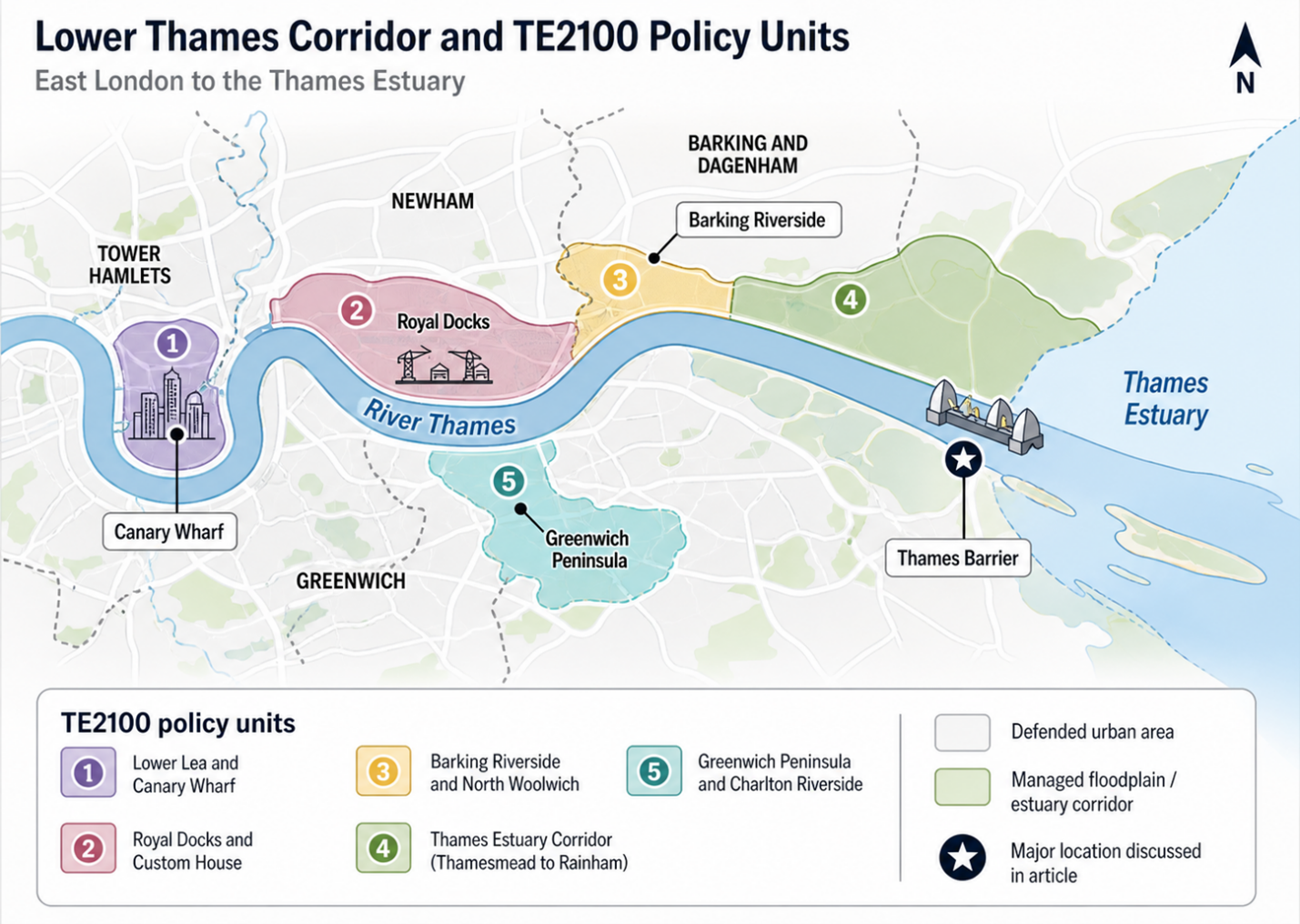  Thames Barrier, Canary Wharf, Royal Docks, Greenwich Peninsula and Barking Riverside