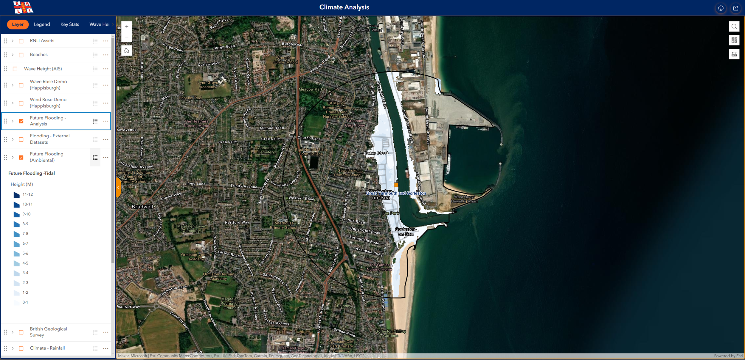 RNLI climate analysis app user view tidal flooding data