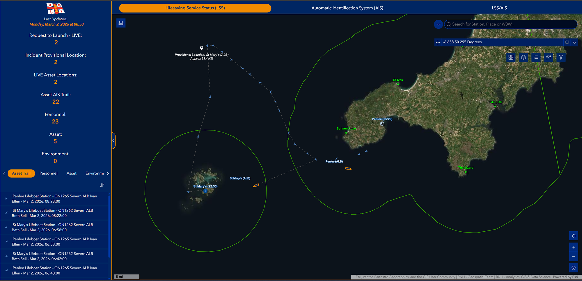 Interactive map screenshot RNLI rescue St Mary