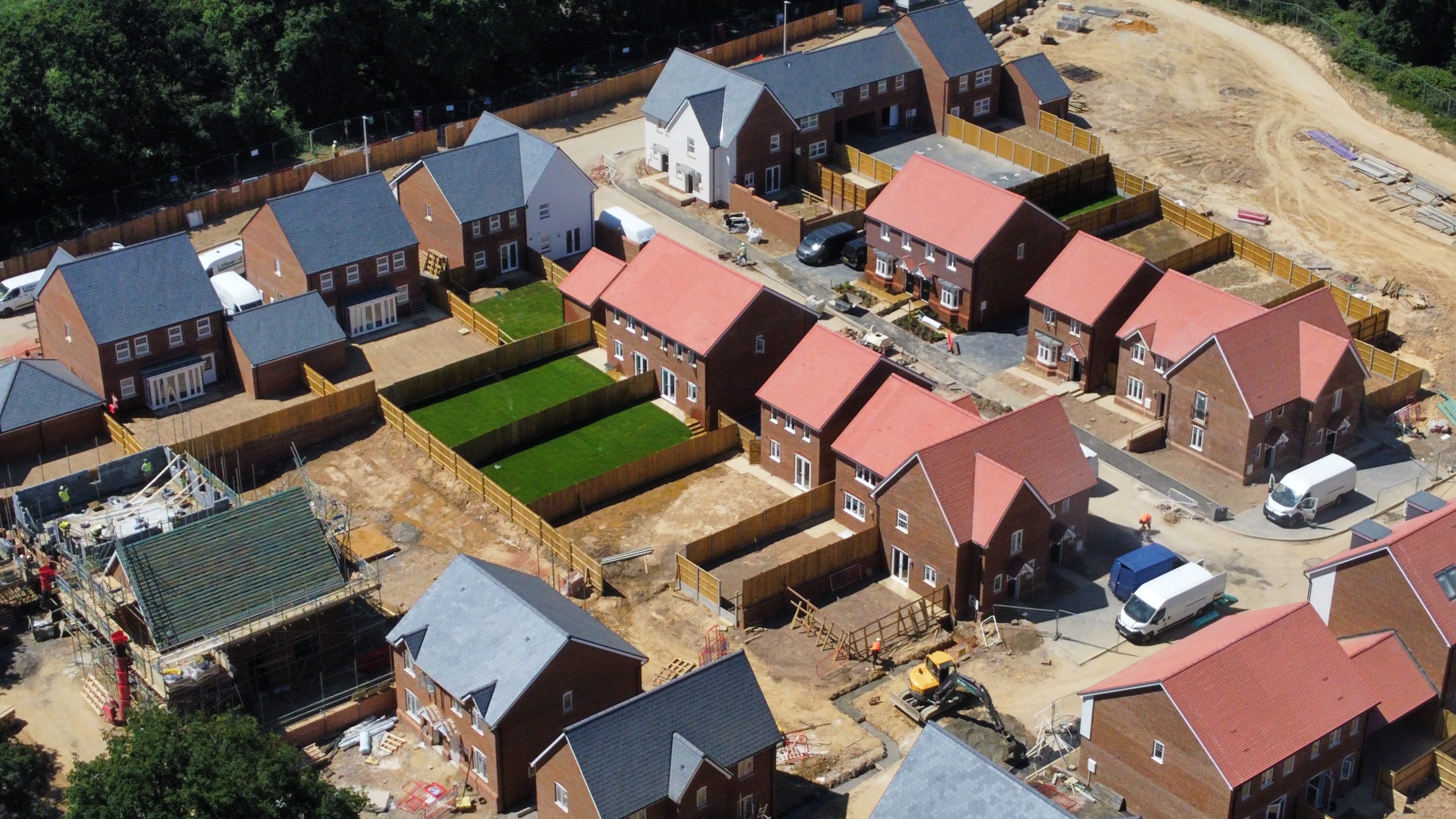 New Build Housing Construction. Residential Estate from the air. New Houses being developed on construction site in the UK; Shutterstock ID 1990686923; purchase_order: N/A; job: PJ January 2023 Andy Jones; client: ; other: 