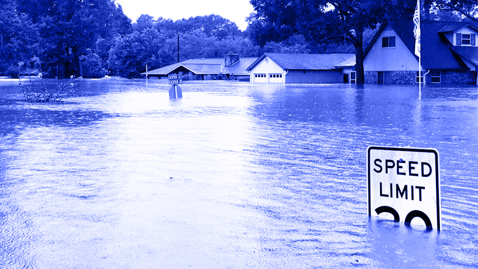 Blue toned image of flood after Hurricane Harvey