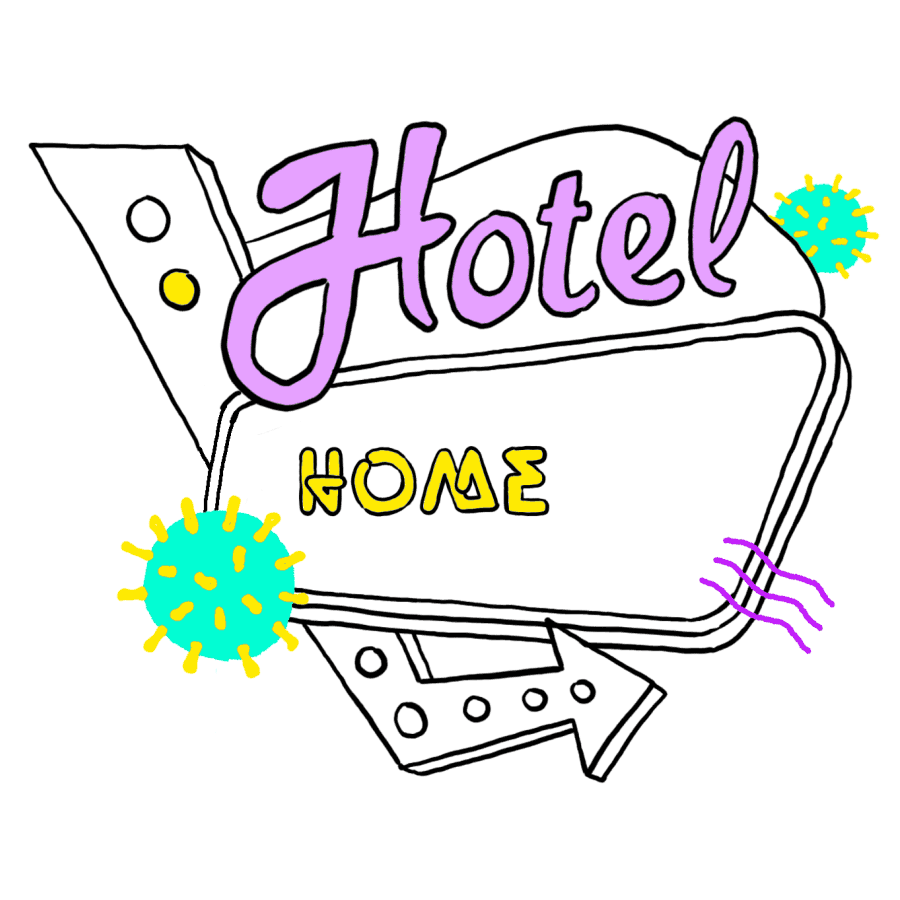 Flashing hotel sign saying Hotel home - less