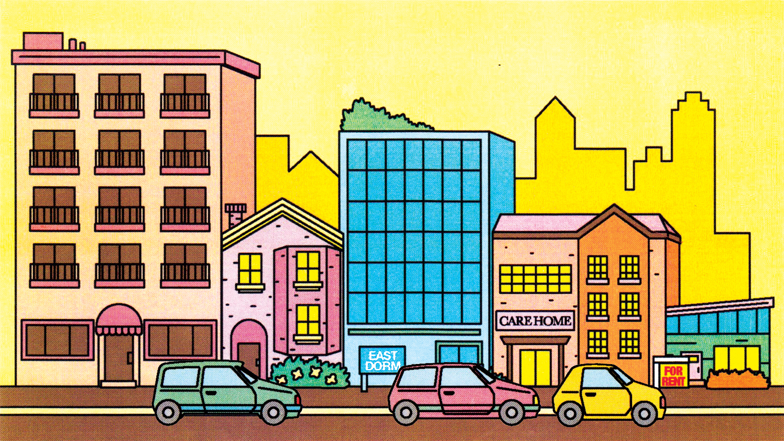 Illustration of street and care homes