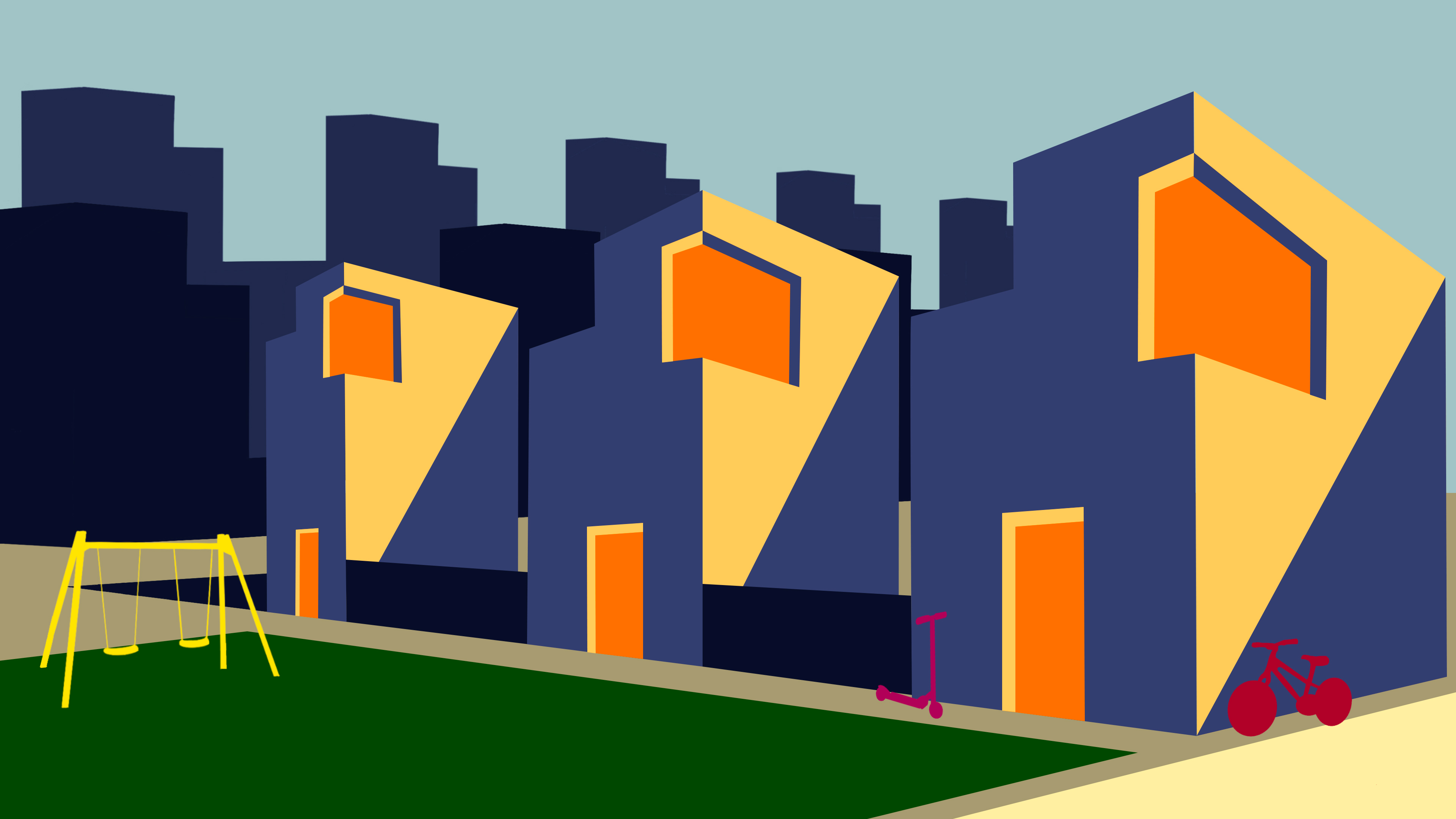Vector illustration of row of town houses 