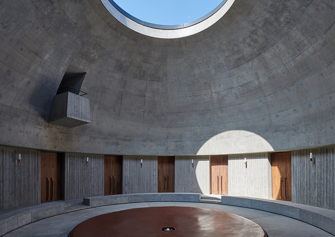 Curved concrete dome inside whisky distillery