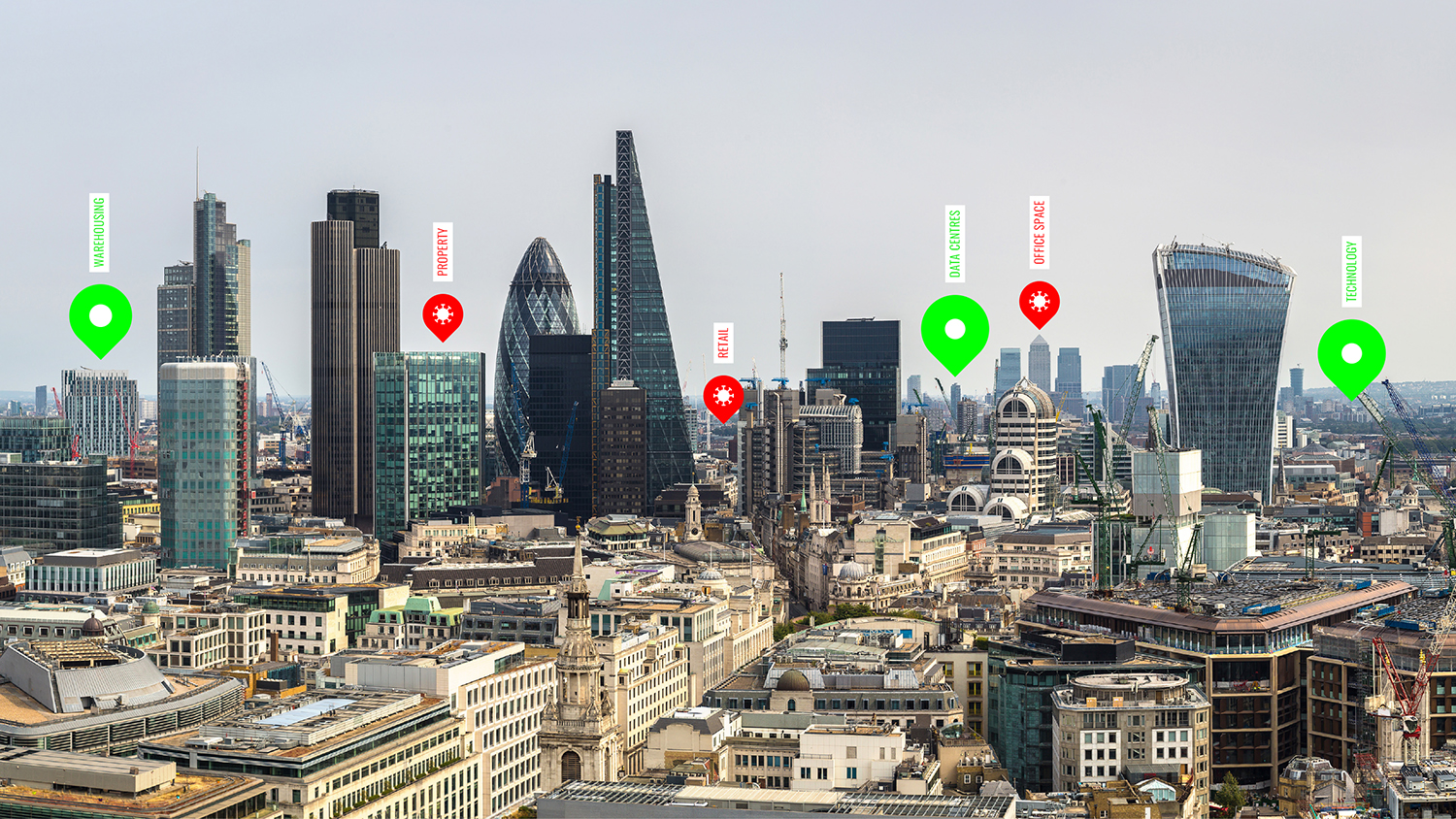 London skyline with labelled buildings