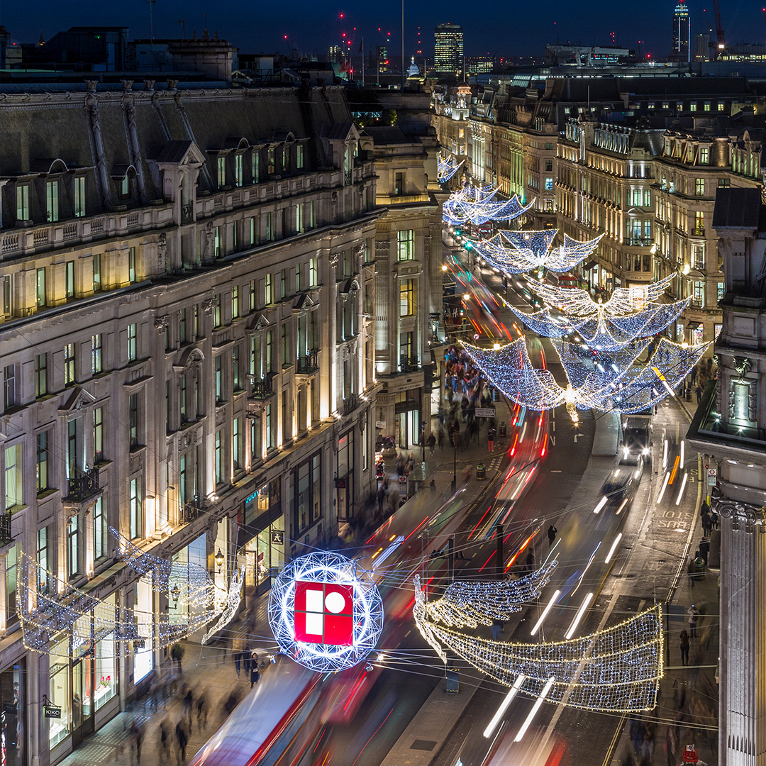 Aerial view of lights on Regent Street London