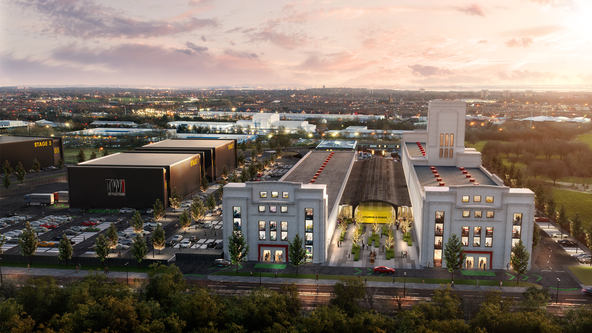 CGI image of the Littlewoods Project film studios buildings