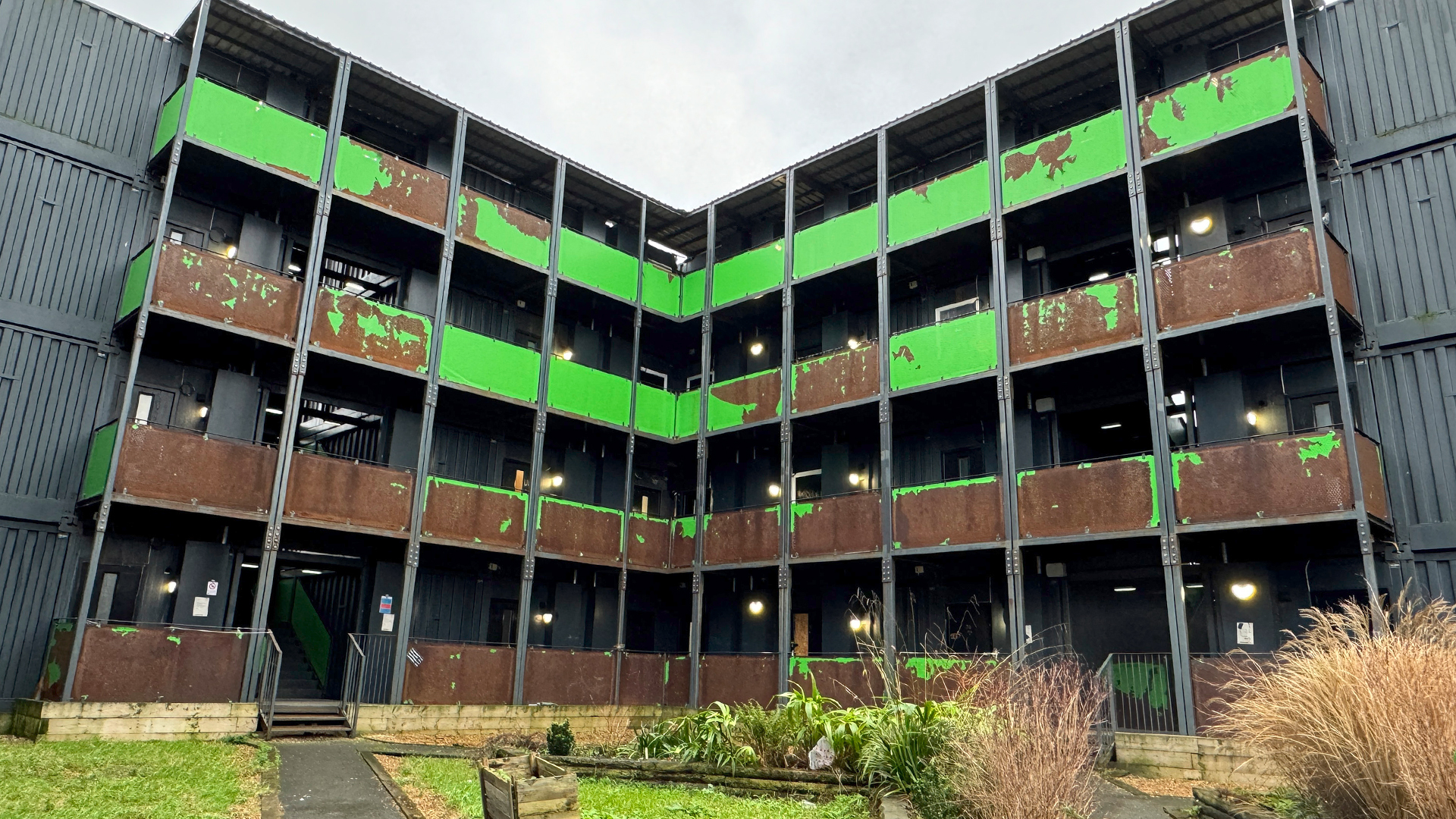 Run down shipping container housing estate