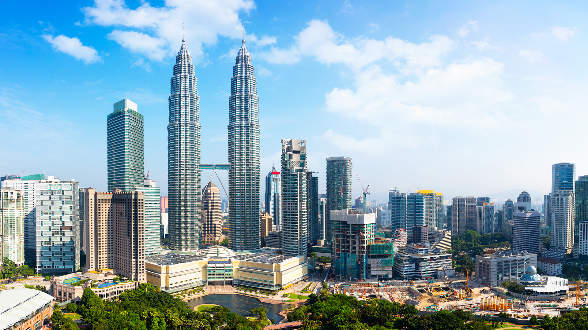 Skyline of Kuala Lumpur with Petronas Towers in forefront