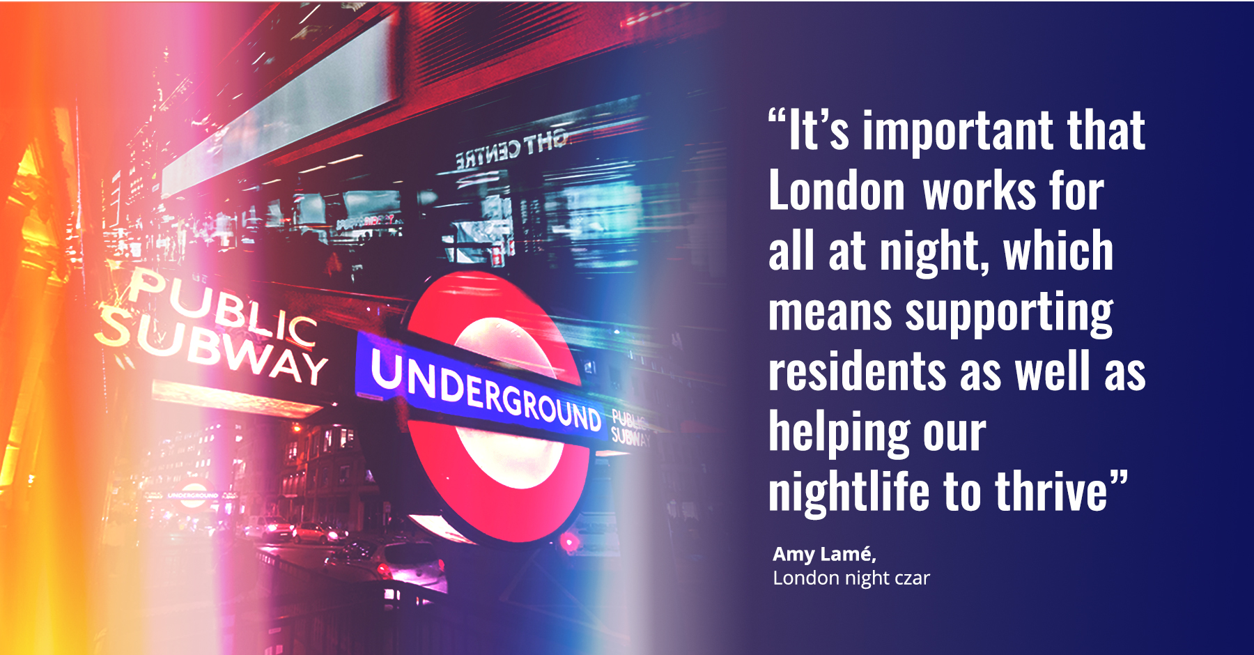 Collage of London Underground sign and bus with quote