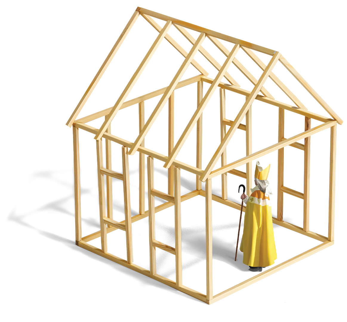Illustration of a Bishop in a house frame