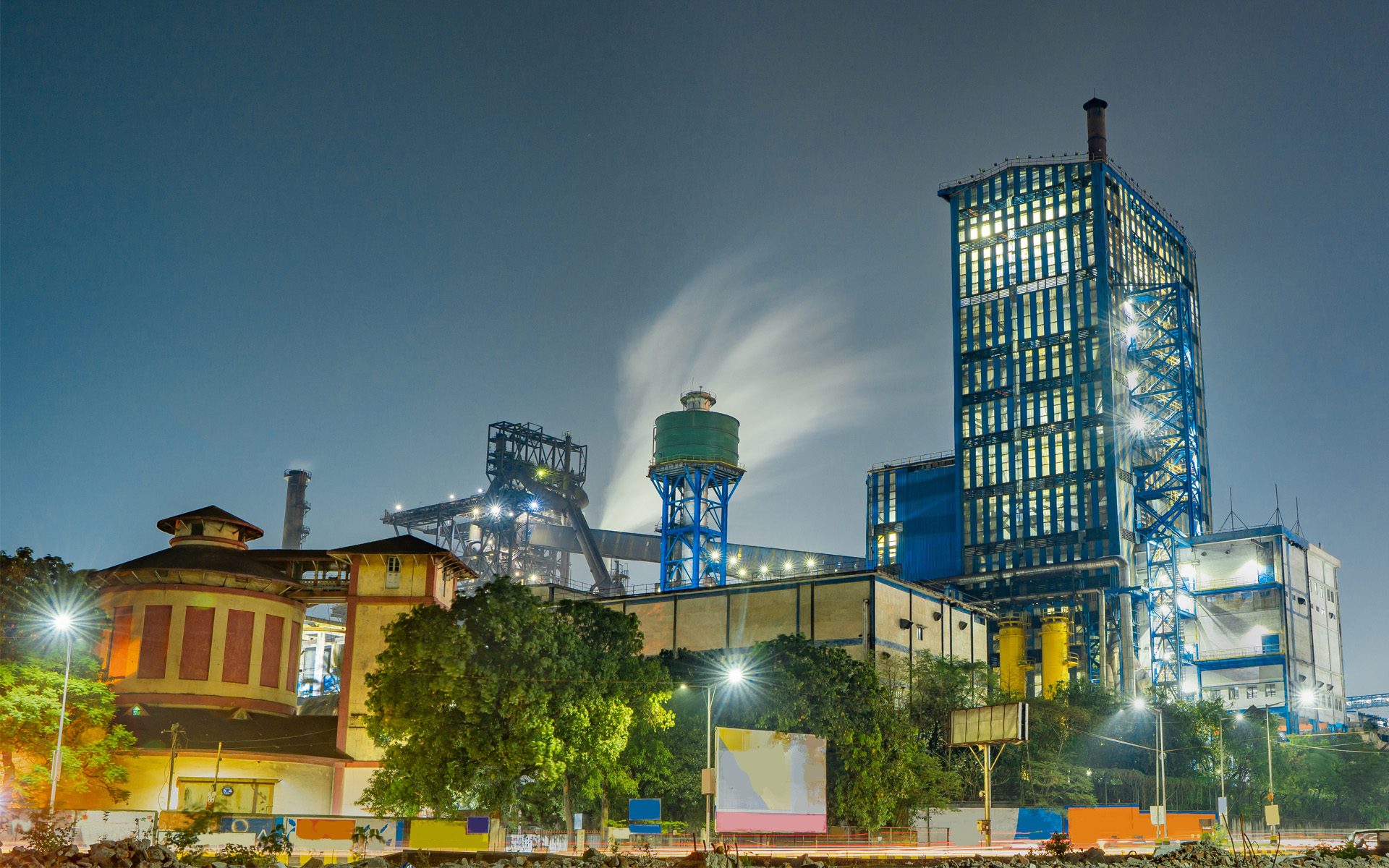Large Steel plant with the chimney at night from Jamshedpur, Jharkhand, India, Tata Steel plant; Shutterstock ID 2000010494