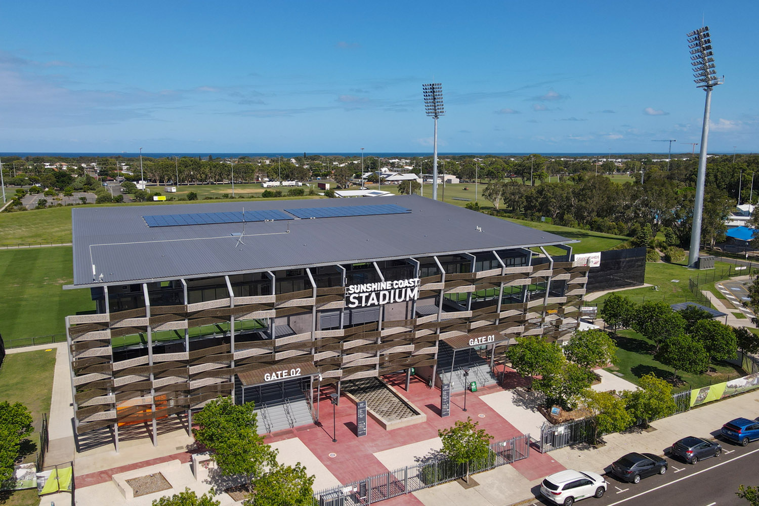 Sunshine Coast, Queensland - January 14 2021: Aerial view of Sunshine Coast Stadium located in Kawana Waters that became the temporary home to the Melbourne Storm during the Covid 19 pandemic ; Shutterstock ID 1891862689; purchase_order: -; job: -; client: -; other: -