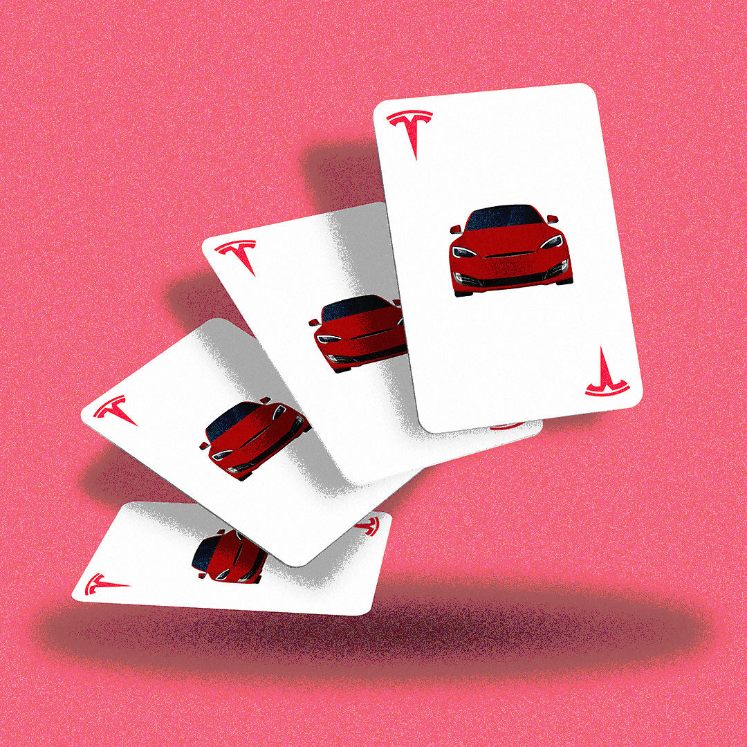 Tesla car picture on set of playing cards