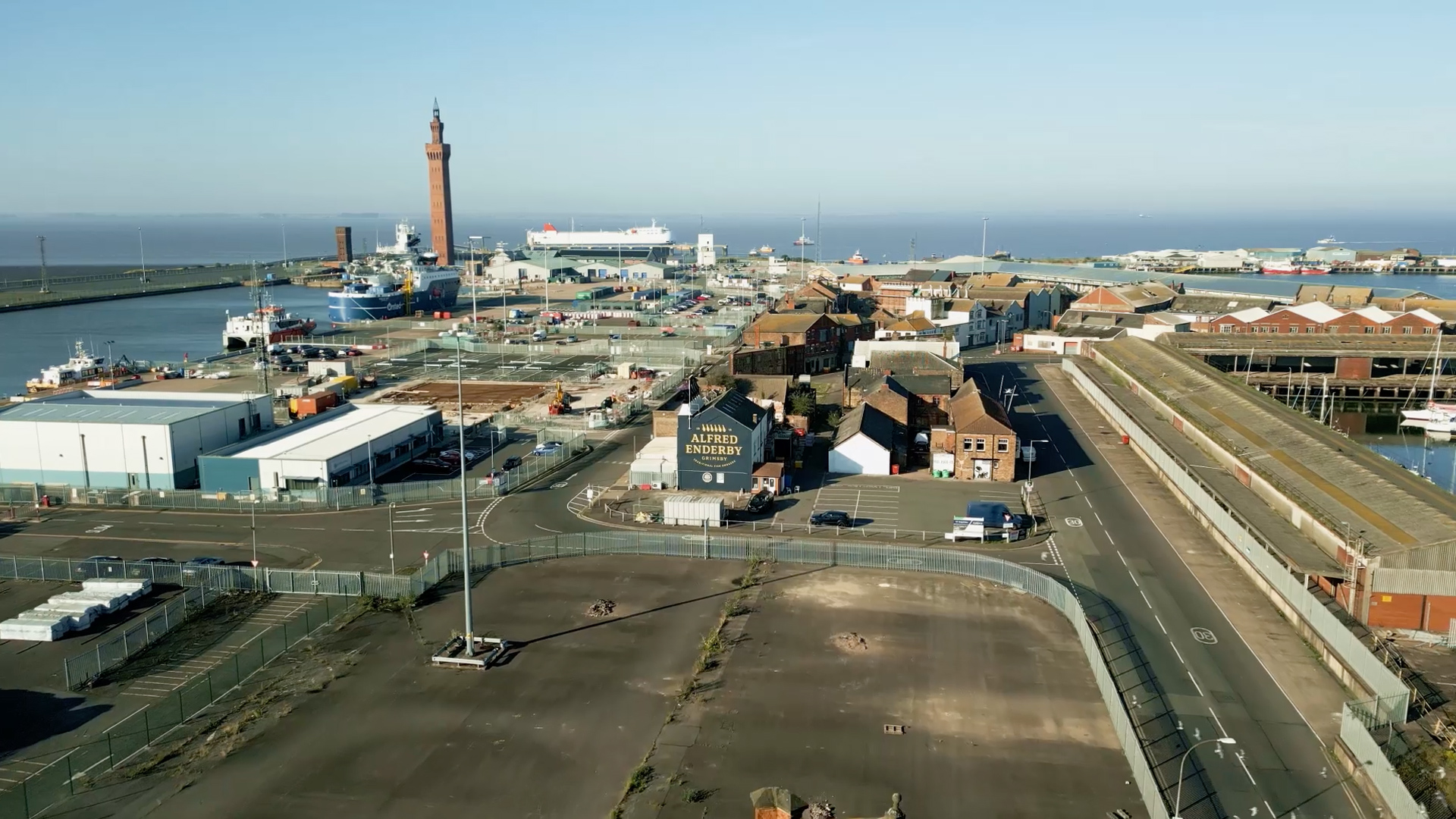 Aerial view of Grimsby docks
