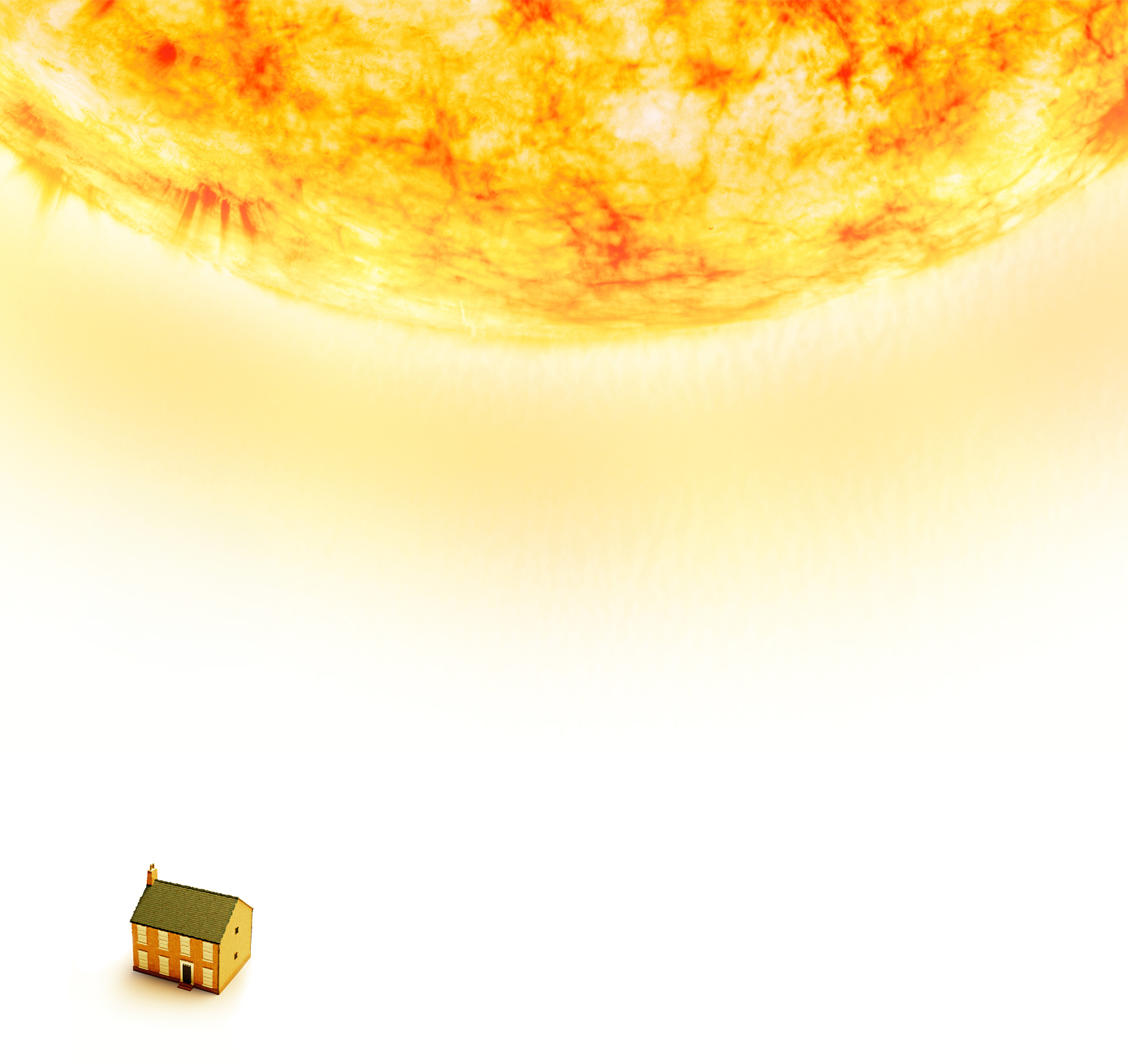Illustration of a house infront of a hot burning sun