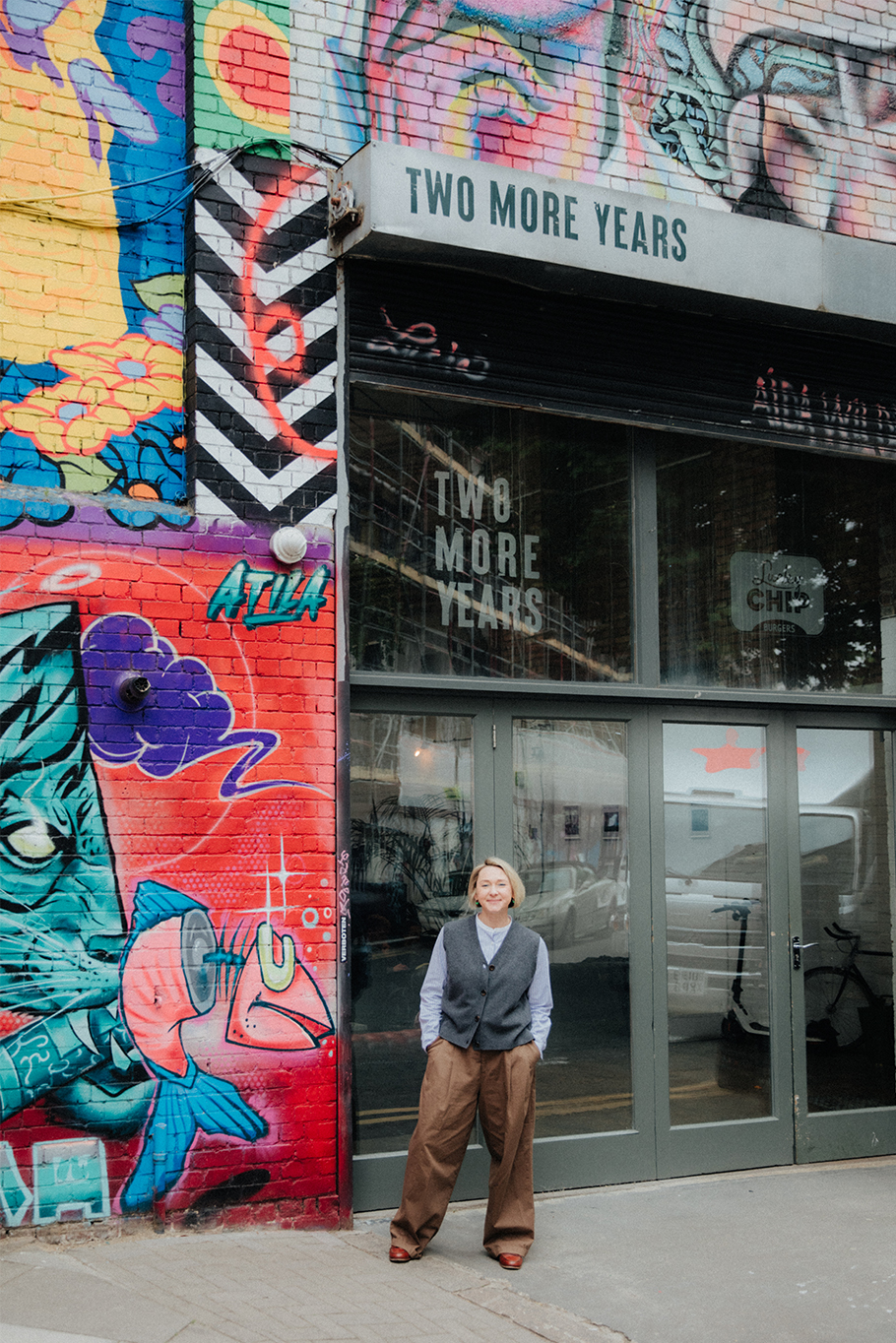 Two More Years Hackney Wick Yulia stood in front of venue 'Two more years'