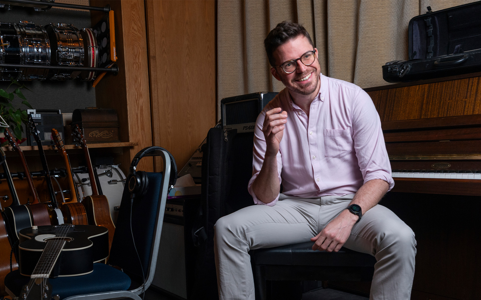 Photo of Brendan Fisher MRICS in a recording studio