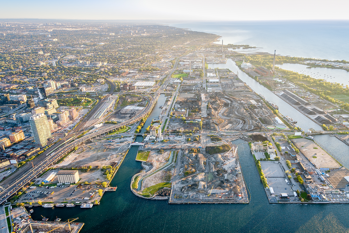 Aerial view of Toronto Port Lands