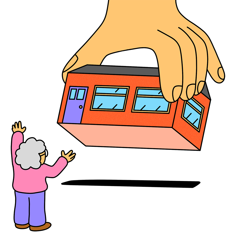 A granny guides a house