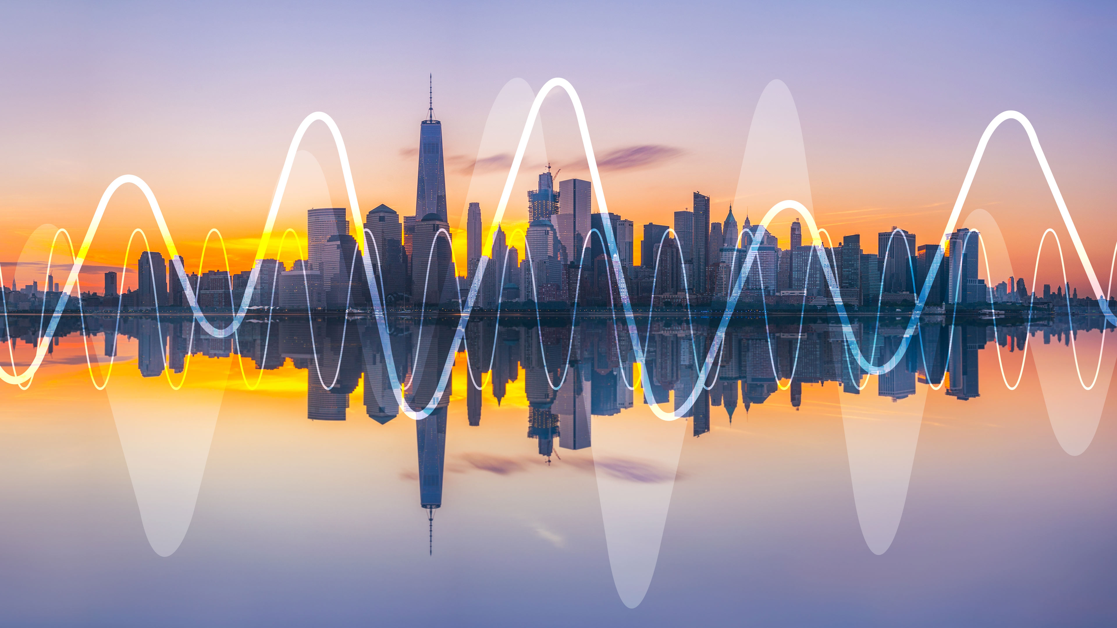 Illustration of a noise wave over a city
