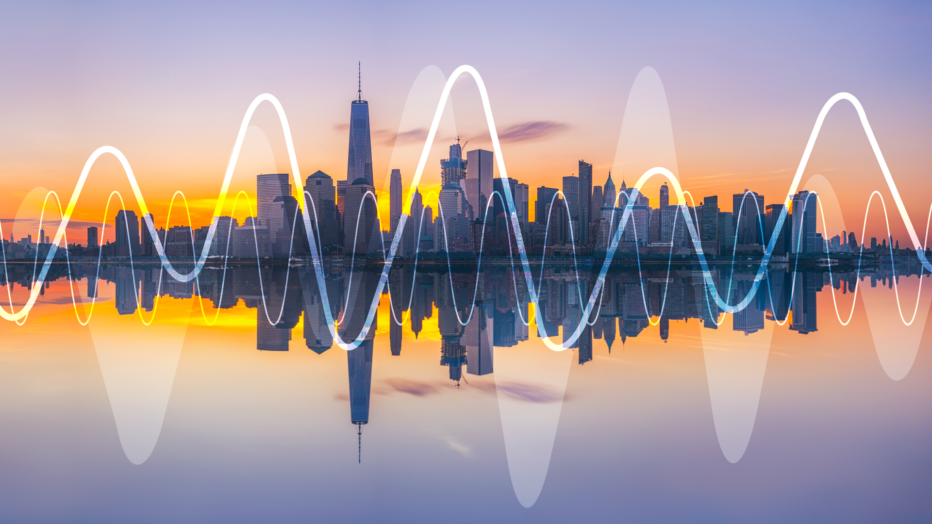 Illustration of soundwaves overlaid over a city