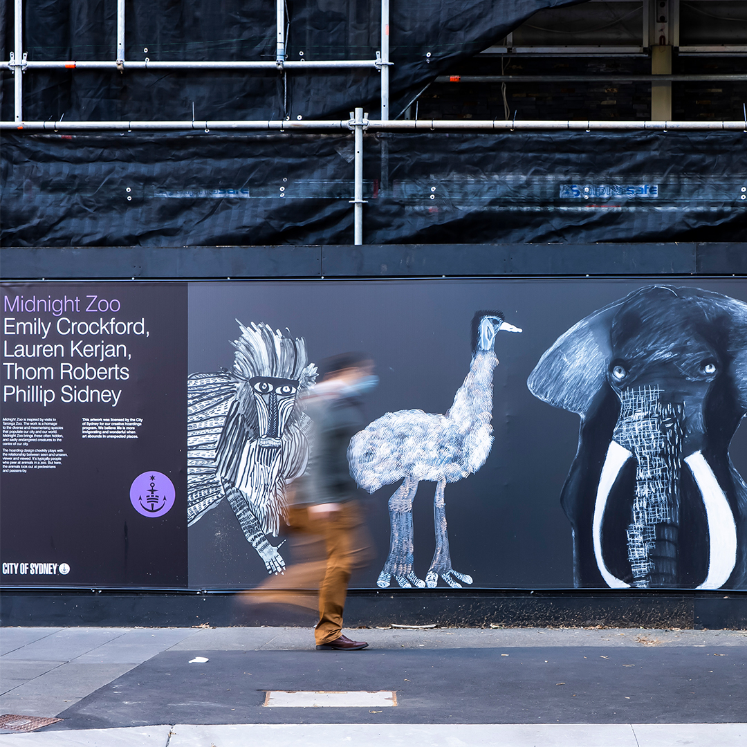 Animal sketches on hoarding in Sydney
