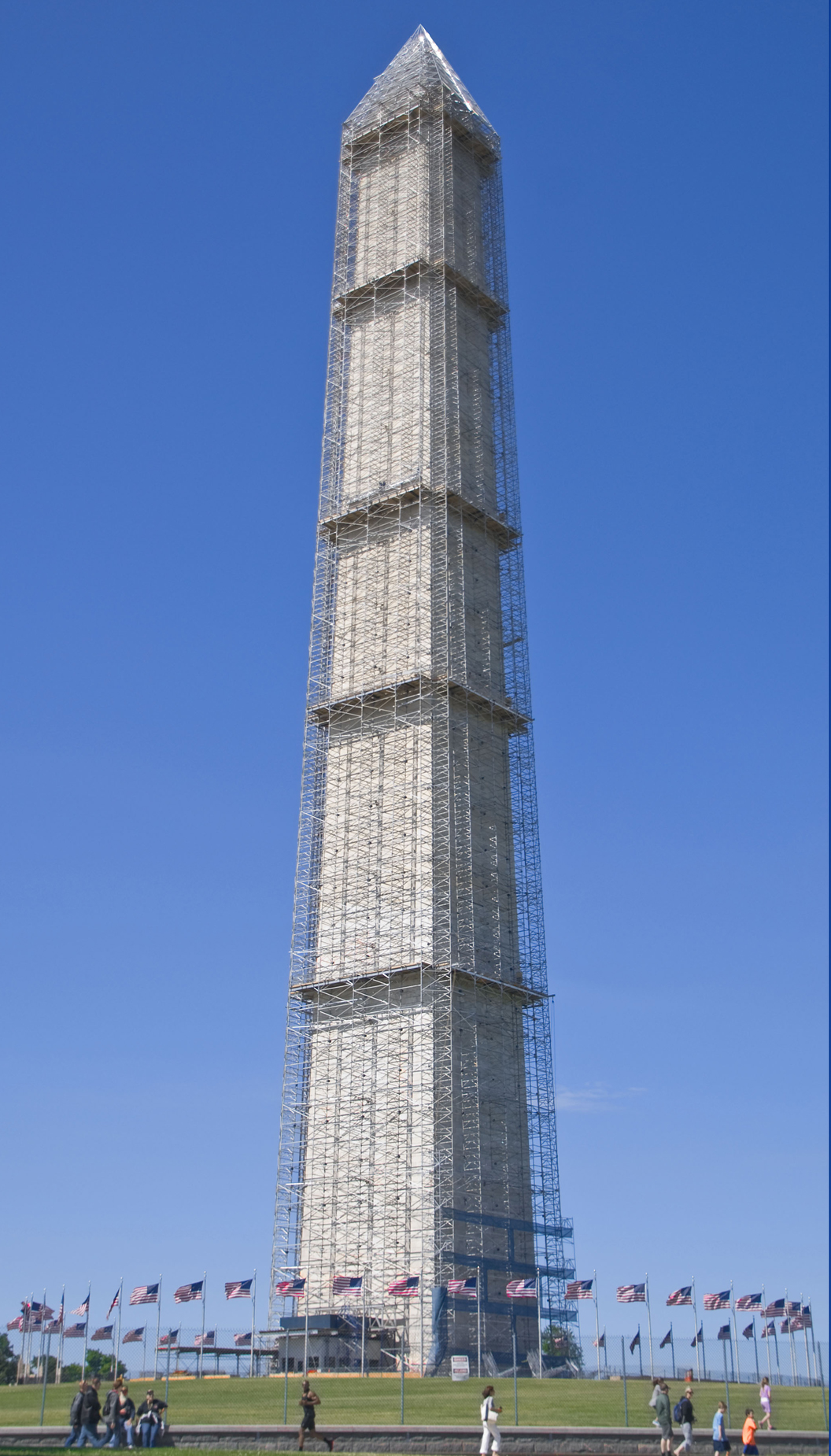 Washington Monument covered in scaffolding