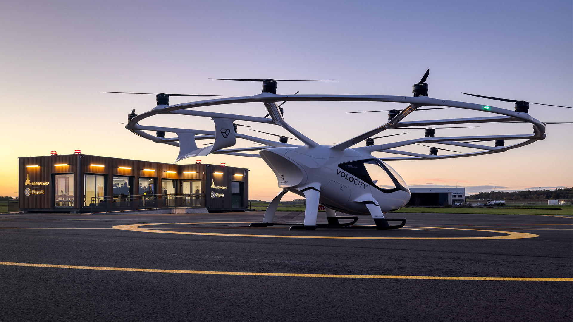 eVTOL parked on landing strip
